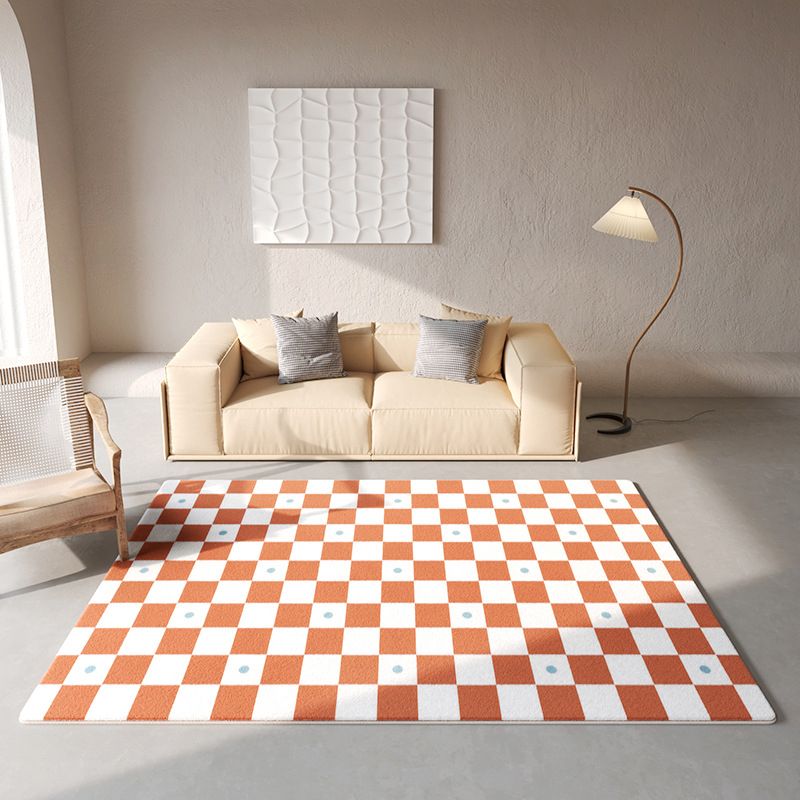 Apricot Square Grid Rug Polyester Modern Rug Stain Resistant Rug for Drawing Room