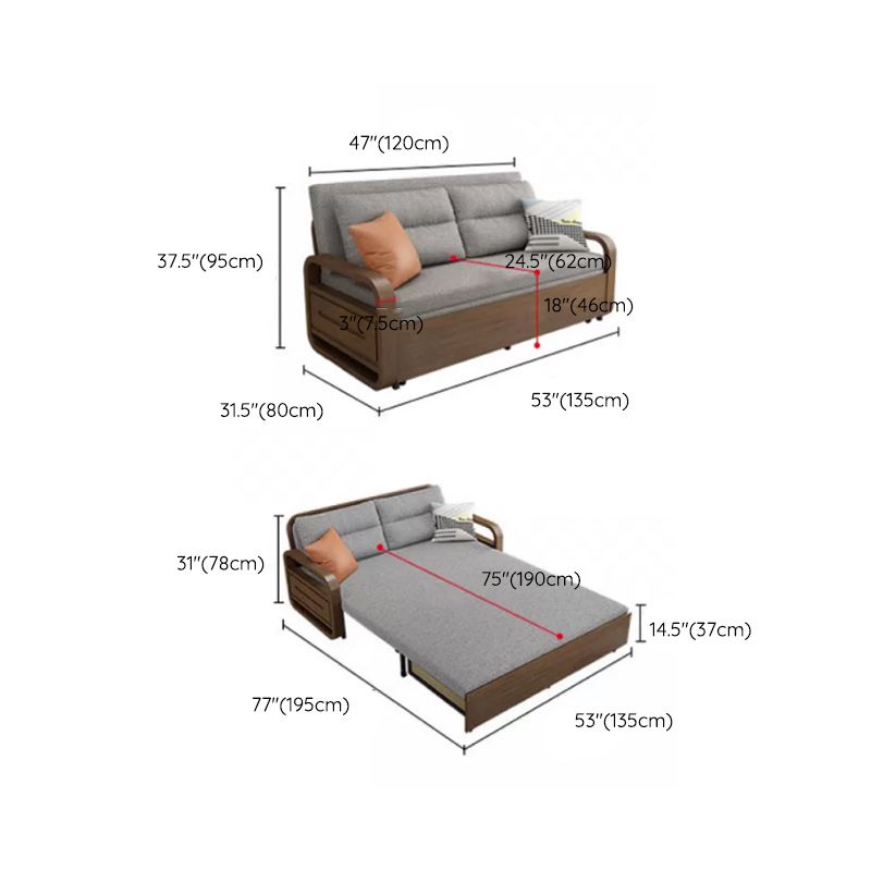 Upholstered Sleeper in Gray Solid Wood Futon And Mattress with Storage