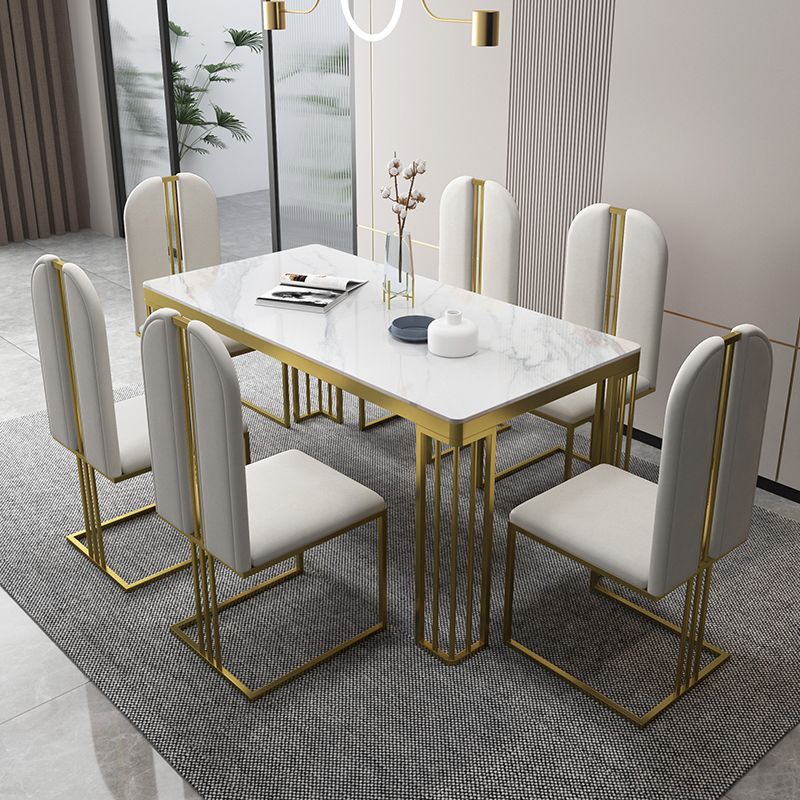 Metal Traditional Luxury Rectangle Indoor Table Marble Top Table with 4 Legs