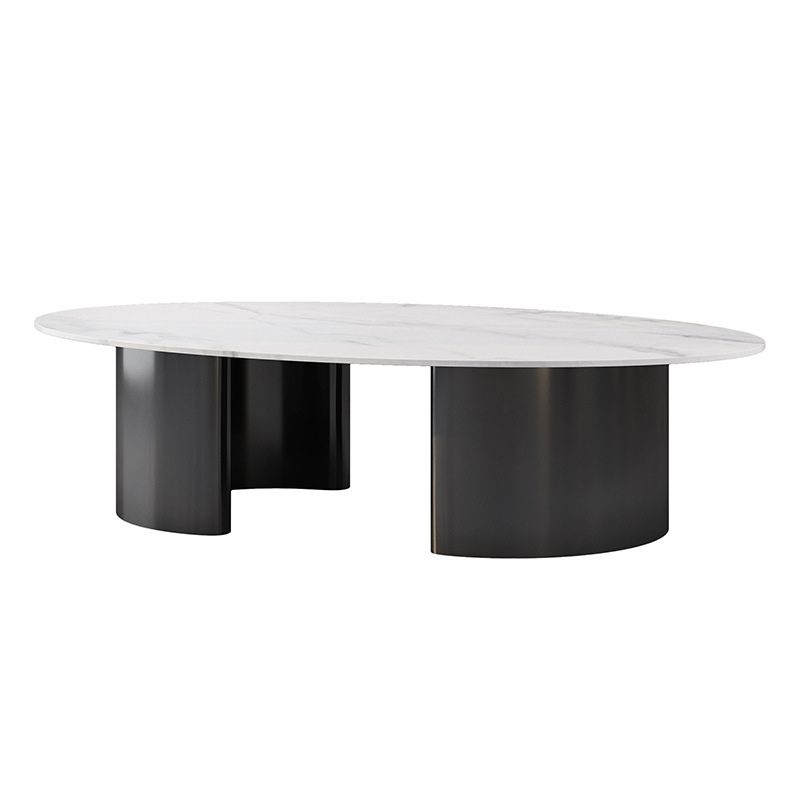 Glam 15.7" H Oval Slate Coffee Table Iron 2 Legs Cocktail Table