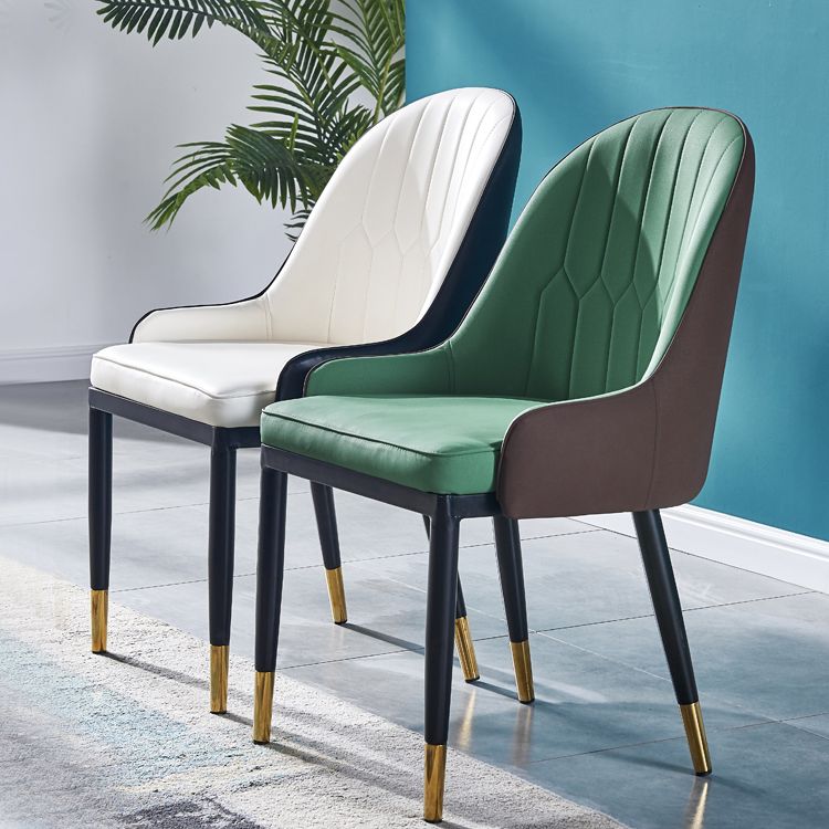 Sillas de comedor de metal Glam, sillones tapizados de piel sintética de tela