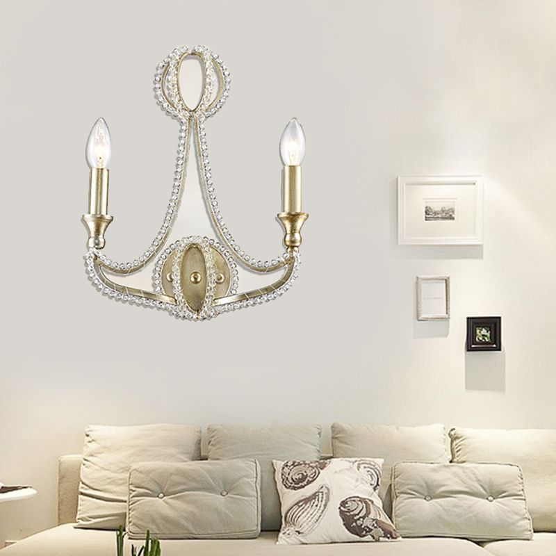 2 lichten Wall Lamp Traditionele stijl Candelabra Metal SCONCE Licht in goud voor woonkamer