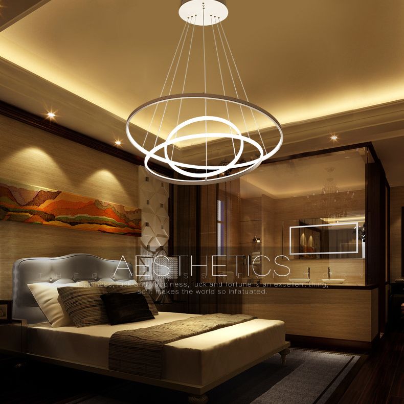 Accoglienza a sospensione ad anello bianco Fladeler a led in metallo in stile semplice per soggiorno