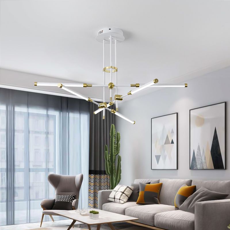 Modern Stick/Rectangular LED Chandelier Light Acrylic 6-Light Bedroom Ceiling Pendant in Black and Gold/White and Gold