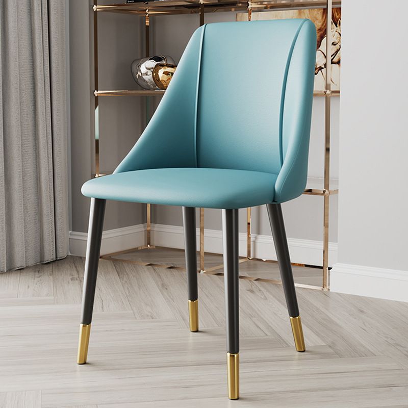 Glam Upholstered Dining Side Chair Faux Leather and Metal Dining Chair