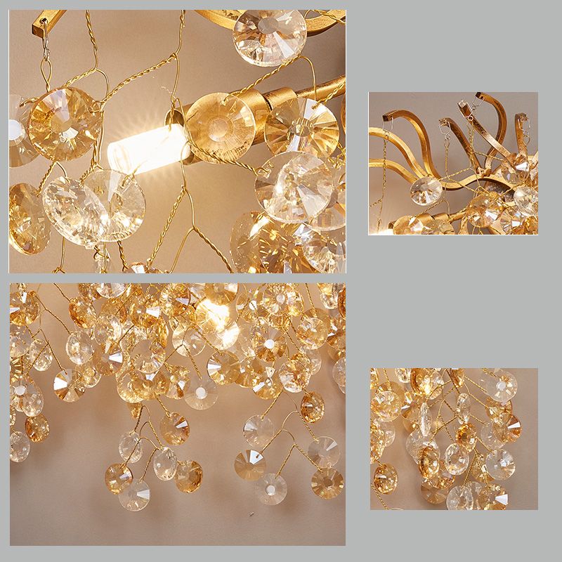 Applique murale en cristal à facettes, branche postmoderne à 3 têtes, luminaire doré pour salon