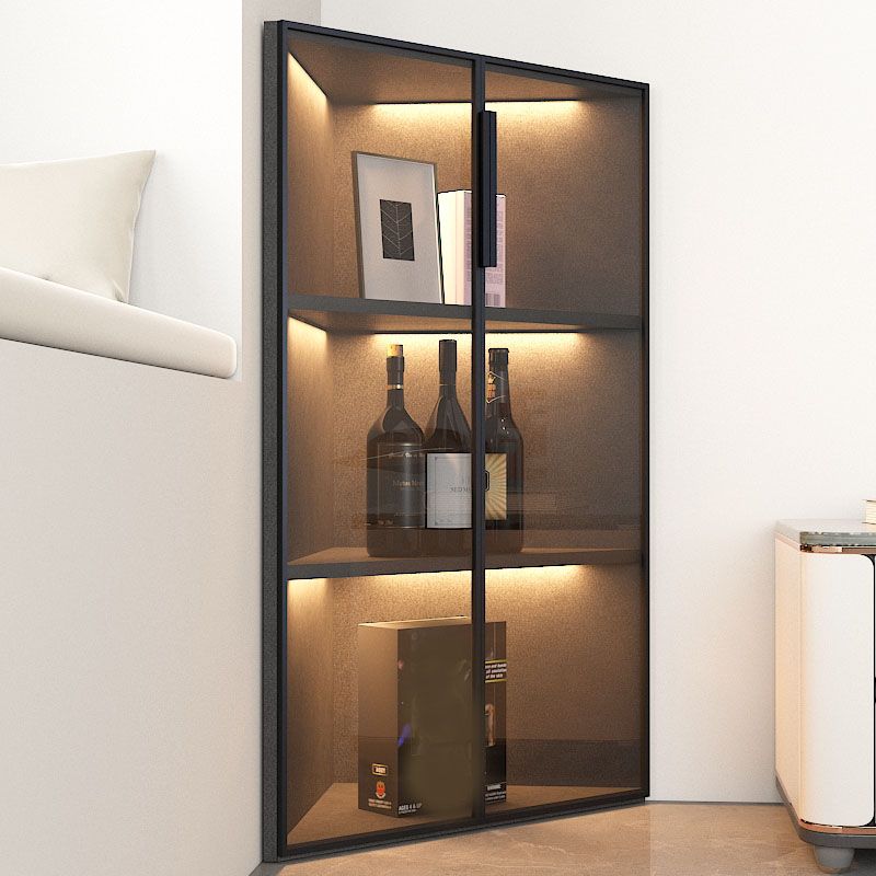 Corner Glass Paned Wood No Distressing Contemporary Accent Cabinet