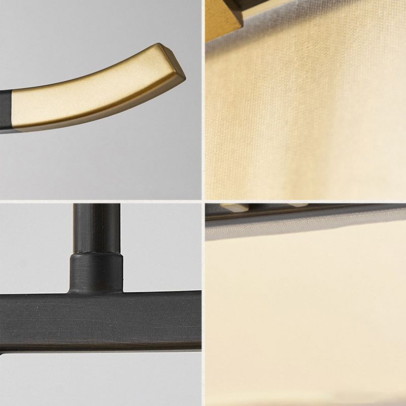 Rectangle Fabric Shade Pendant Hanging Lamp Chinese Style 1 Light Bedroom Hanging Ceiling Light