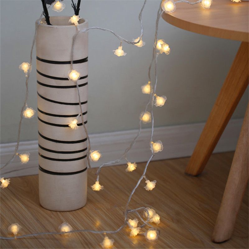 Rose Shaped LED Fairy Light Modern Style Clear Battery Powered String Lighting for Bedroom