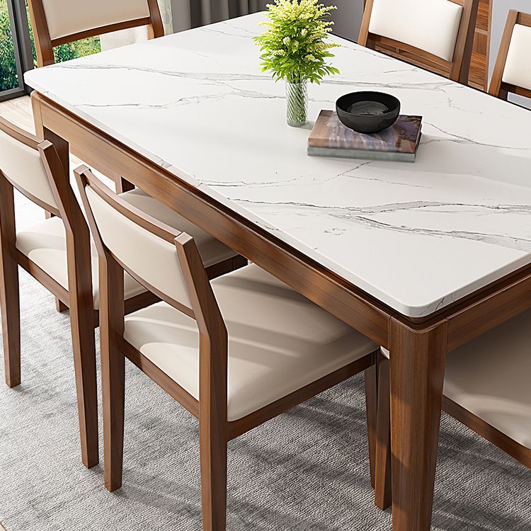 Moderne stijl eettafel set witte sintered stenen eettafel met massieve houten basis