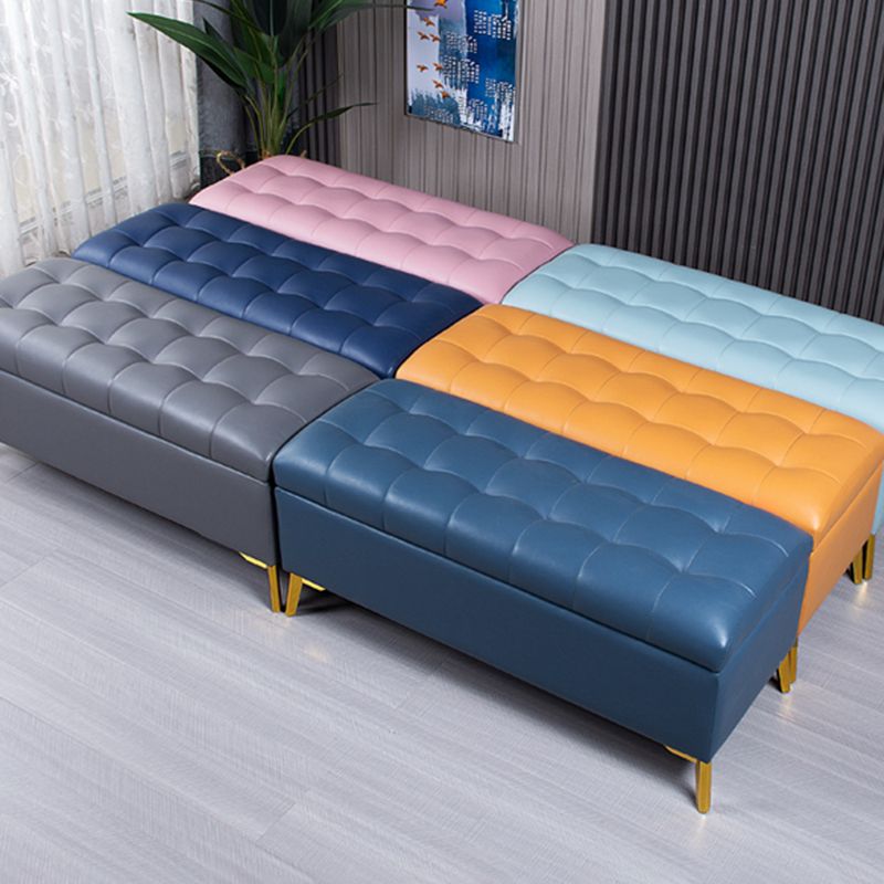 Glam Pouf Ottoman PU Leather Upholstered Solid Color Tufted Square Ottoman with Storage