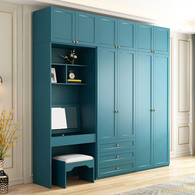 Blue Engineered Wood Wardrobe Cabinet Contemporary Wardrobe Armoire