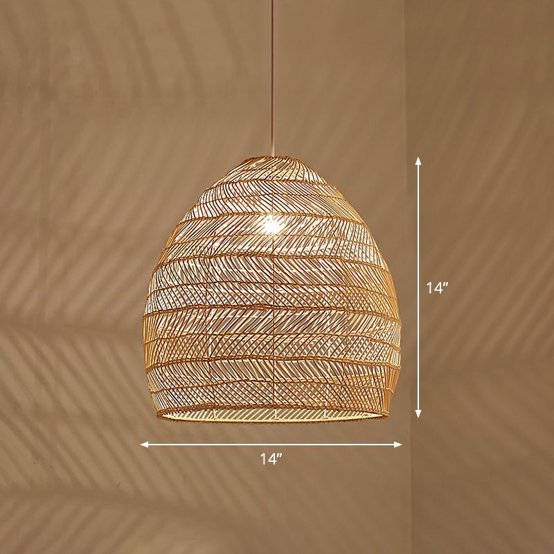 Single-Bulb Restaurant Hanging Lamp Minimalist Ceiling Light with Cloche Rattan Shade