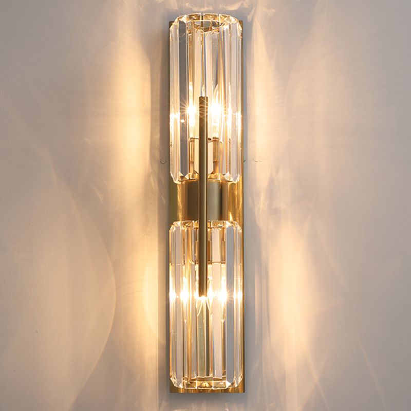 Gold 2-Lights Wall Sconce Modern Style K9 Crystal Cylindrical Wall Mounted Light