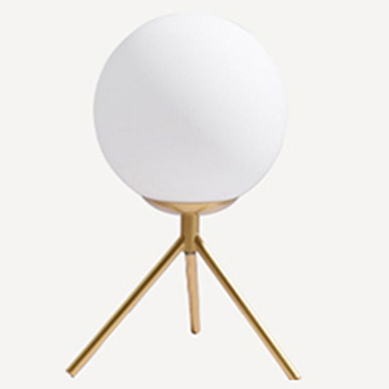 Opaline Glass Ball Night Lamp Nordic 1-Light Gold Table Light with Metal Rod Stand