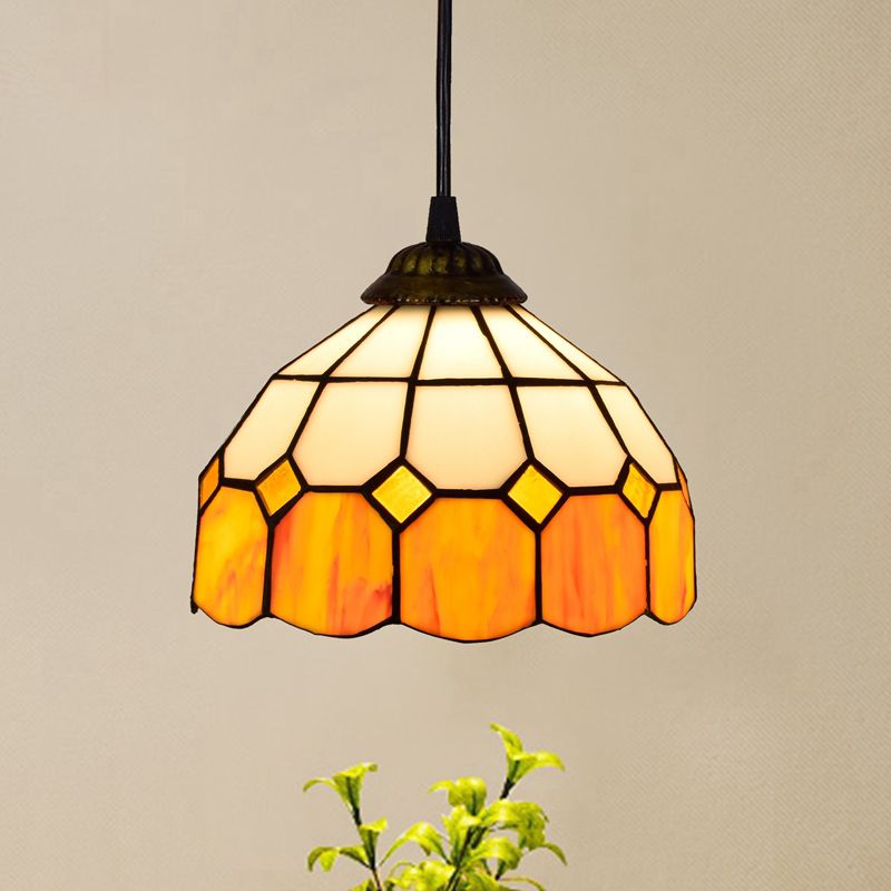 Shaded Pendant Light 1 Bulb Stained Art Glass Tiffany Suspension Light Fixture for Corridor