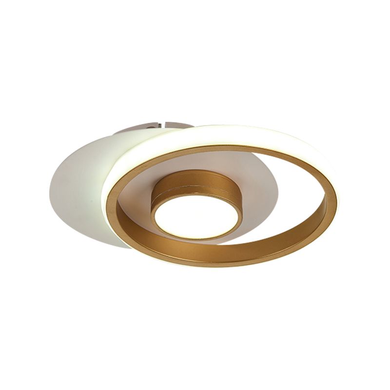 Ring Flush Mount Lamp Modernist Metallic Gold/Black-White LED Flushmount Light for Corridor, Warm/White Light