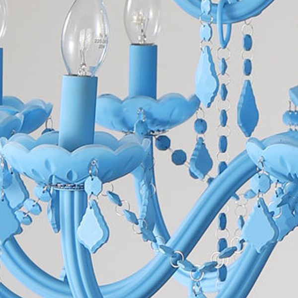 Multi Light Candle Branch Hanging Pendant Modern Style Crystal Hanging Lighting in Blue