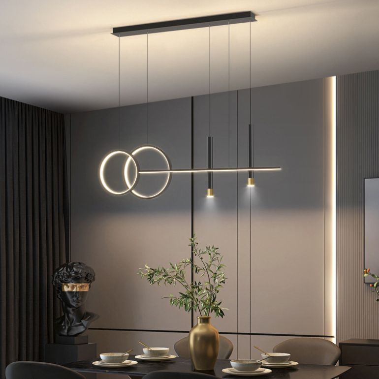 Iron Linear LED Island Light in Modern Minimalist Style Silica Gel Hanging Lamp for Interior Spaces