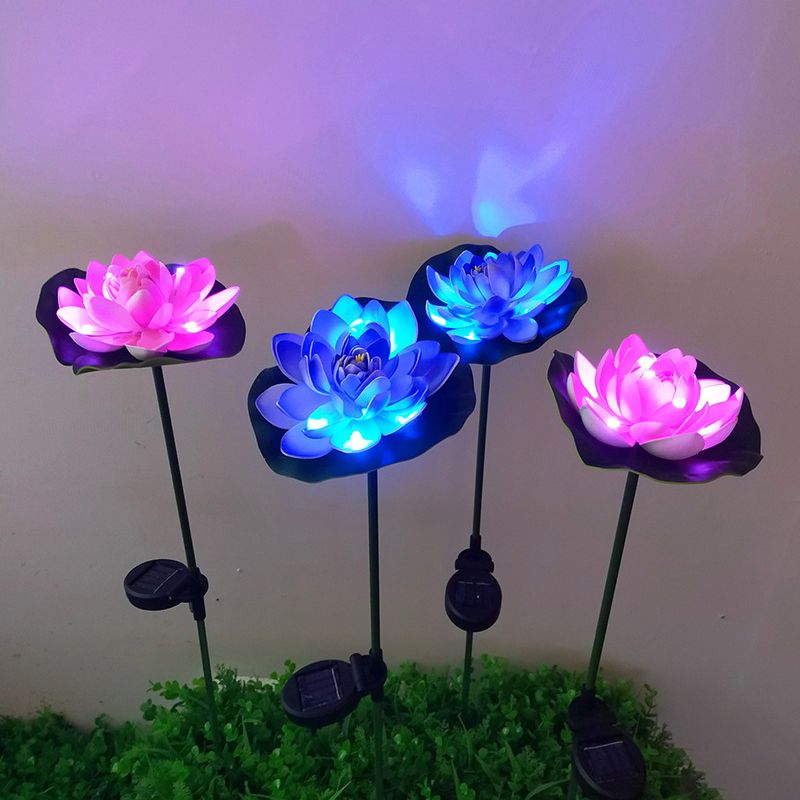 Lotus-Shaped LED Landscape Light Artistic Plastic Courtyard Solar Ground Lighting