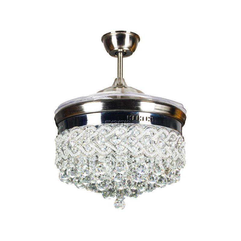 Crystal Orbes Conile Semi Flush Light Modernisme LED Plafond Silver Plafond Lampe à fans avec 4 lames, 16 "de large