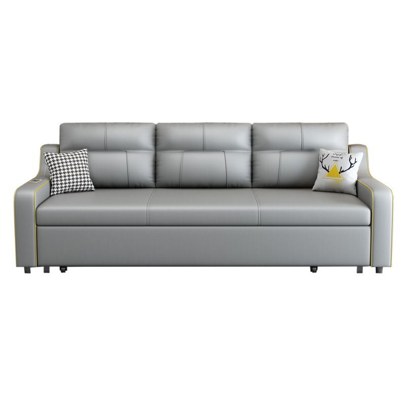 Contemporary Grey Bonded Leather Sleeper Sofa with Box and Cushion Back