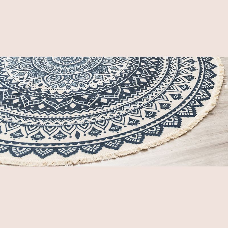 Tapis d'intérieur rond Simple en coton, ton blanc, octogonal, imprimé de fleurs, à franges, pour salon