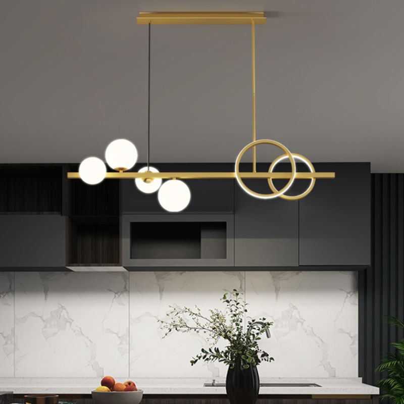 Luces colgantes de restaurantes de múltiples cabezas de geometría moderna de geometría con sombra de vidrio blanco