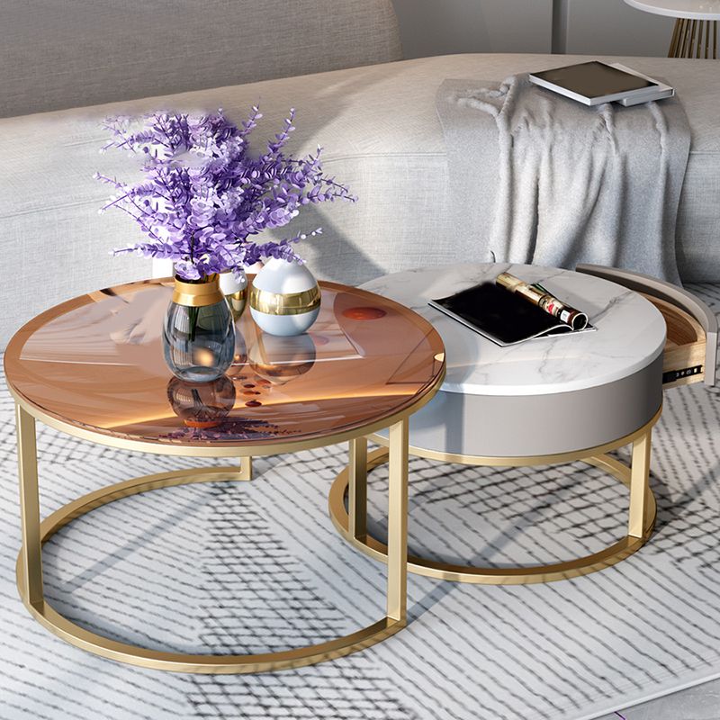 Round Nesting Coffee Table Set Round Frame Coffee Table with Drawer