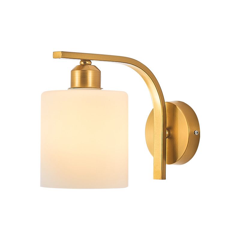 Modern Wall Sconce Metal Cylinder Shape Vanity Lamp with Glass Shade for Bathroom