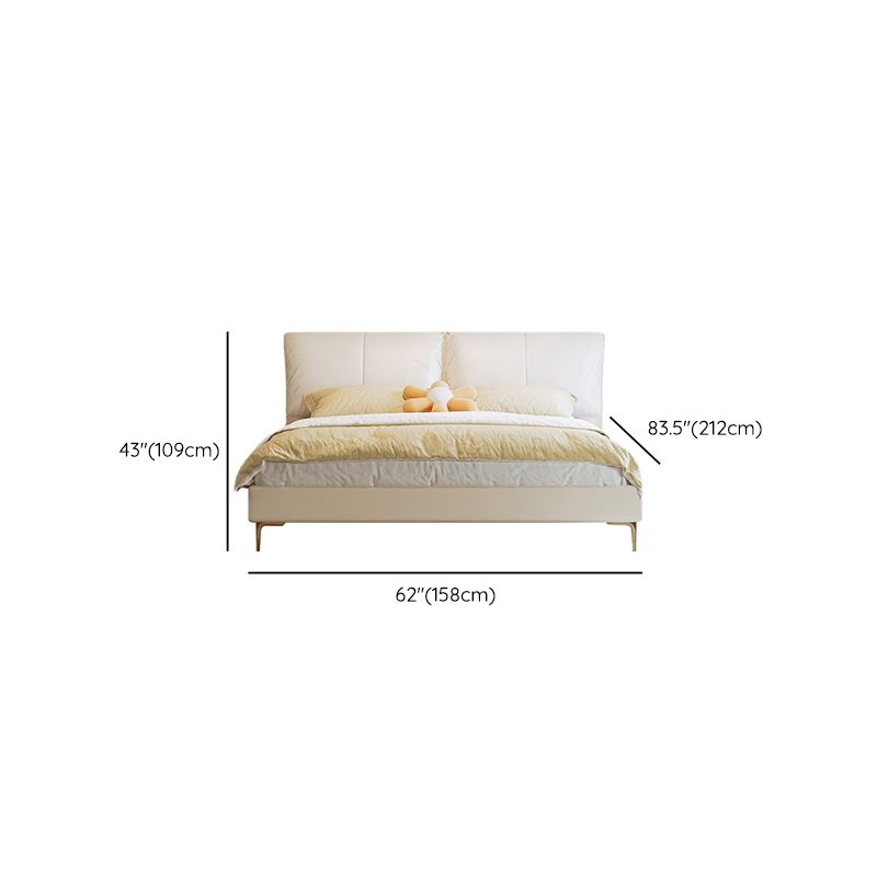 Glam Cream Bed Frame Genuine Leather Upholstered Standard Bed with Storage