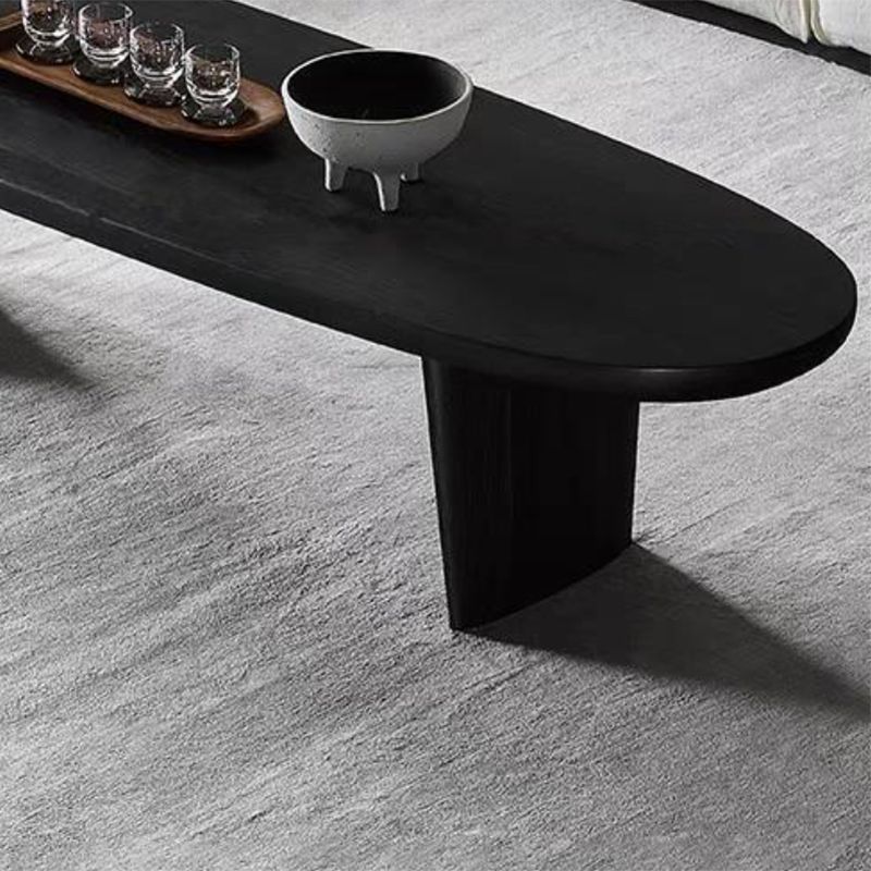 Scandinavian Oval Wood Coffee Table 15.75"H 2 Legs Cocktail Table