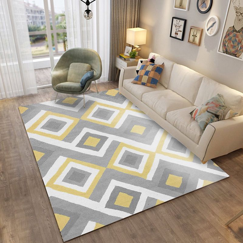 Moroccan Geometric Pattern Rug Grey and Yellow Polyester Rug Washable Pet Friendly Non-Slip Area Rug for Living Room