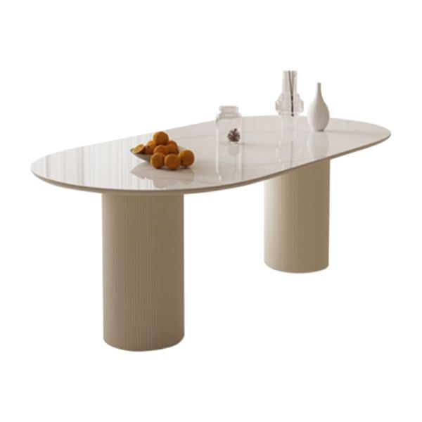 Sintered Stone Luxury White Table Oval Dining Table with Double Pedestal