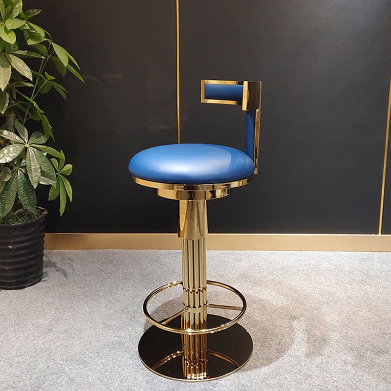 Glam Style Bar Stool Leather Backrest Bar Stools for Dining Room with Metal Base