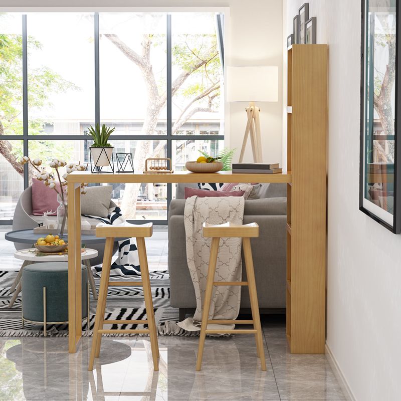 Modern Wooden Pub Table Rectangle Natural Bar Height Cocktail Table with Shelves