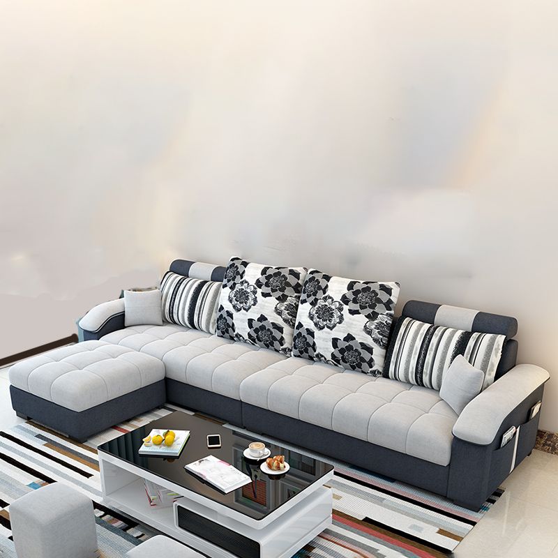 Slipcovered kussende achterkussens getuft sectionele sofa set met opslag