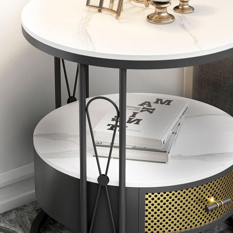 Modernistic Metal Frame 1-Drawer Round Living Room Side Table