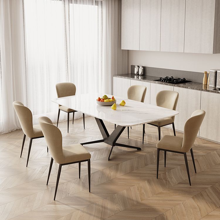 Sintered Stone Dining Table Single Pedestal Base Luxury Style Rectangle Table for Home