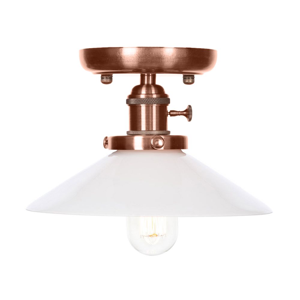 1 Light Opal/Clear Glass Semi Mount Lighting Industrial Antique Copper Cone/Saucer Indoor Ceiling Light