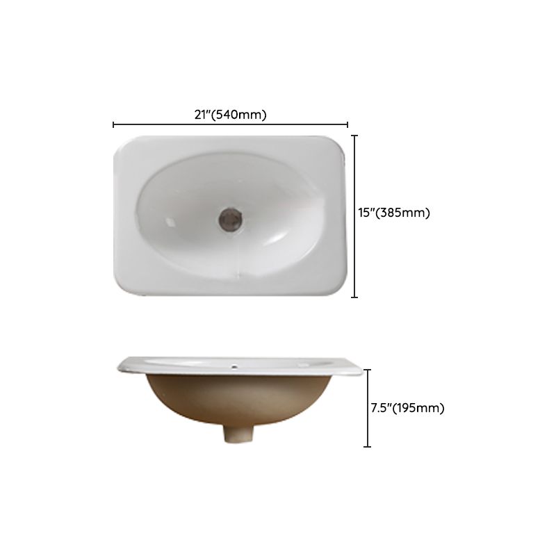 Traditional Drop-in Bathroom Sink Oval Porcelain with Overflow and Faucet Basin