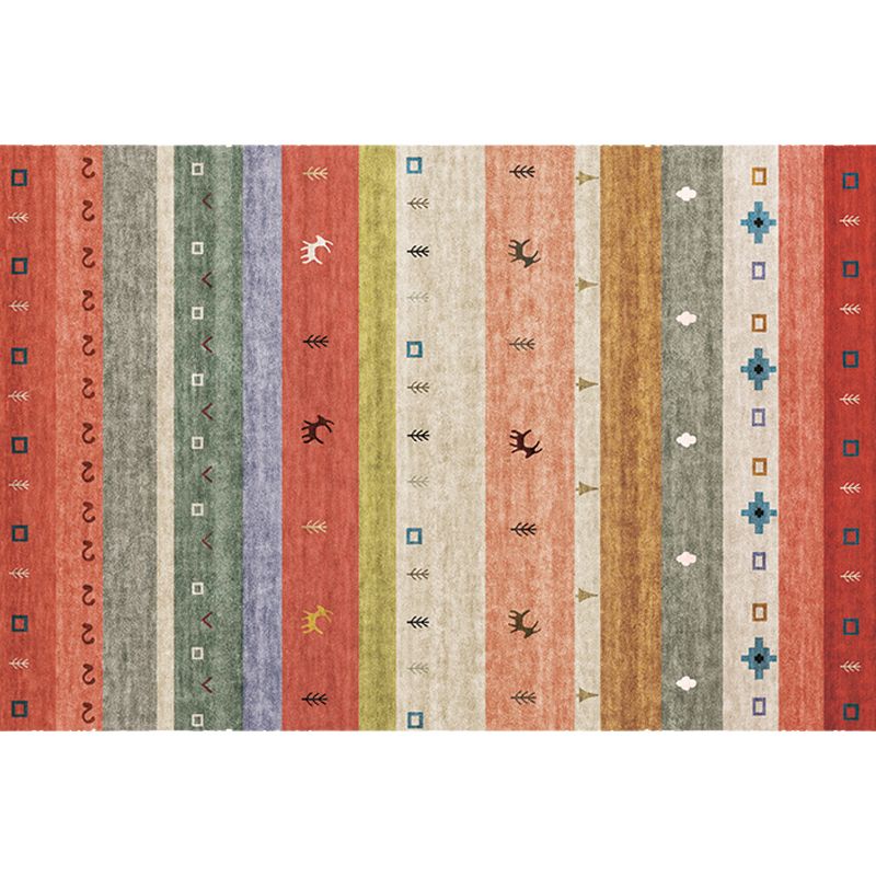 Multikolor Bohemian Teppich Polyester Stripe Streifen Muster Teppich Haustierfreundliche Waschabend-Rutsch-Rücken-Teppich zur Dekoration
