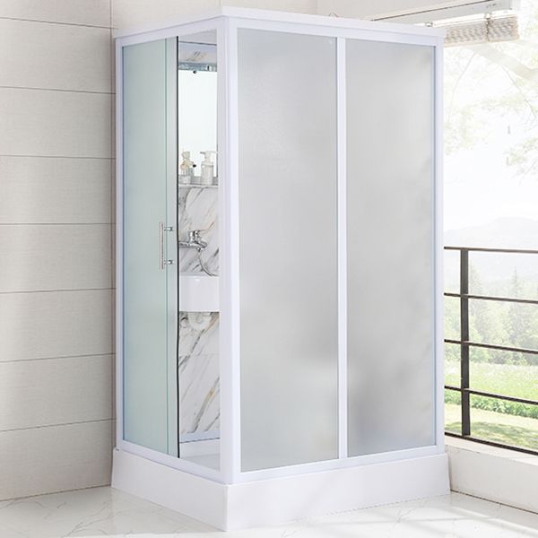 Rectangular Shower Stall Single Sliding Door Frosted Glass Shower Room