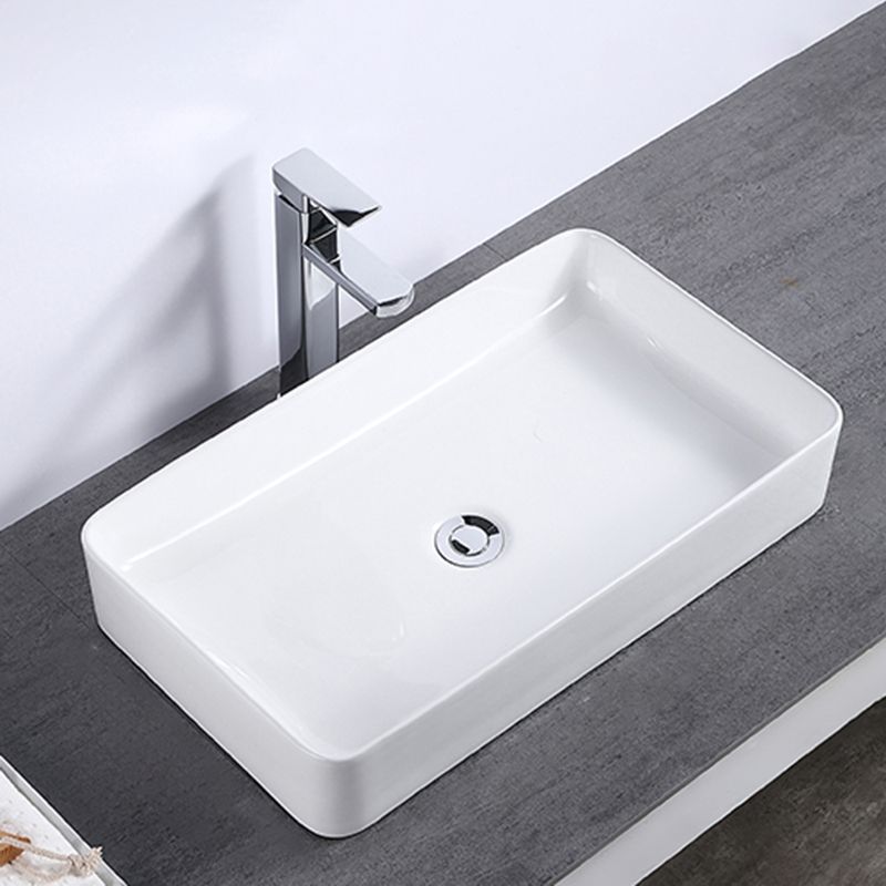 Modern Bathroom Sink Single Faucet Hole Porcelain Rectangular Vessel Bathroom Sink