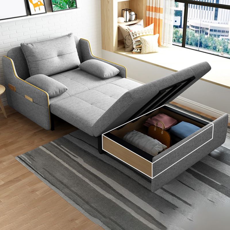 Storage Futon in Gray Modern Fabric Futon And Mattress with Pillows