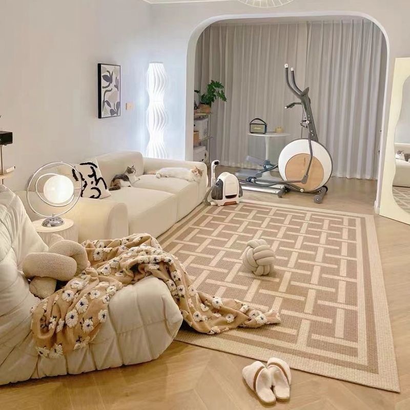 Fancy Geometric Pattern Rug Brown Modern Carpet Polyester Non-Slip Backing Rug for Home Decor