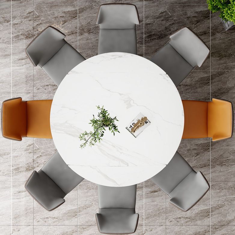 Modern Style Sintered Stone Dining Table White Round Table with Metal Base