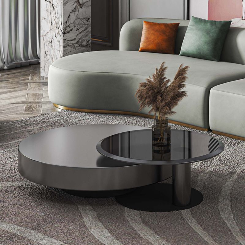 Square Block Base Design Cocktail Table Grey/black Stainless Steel/Glass Coffee Table