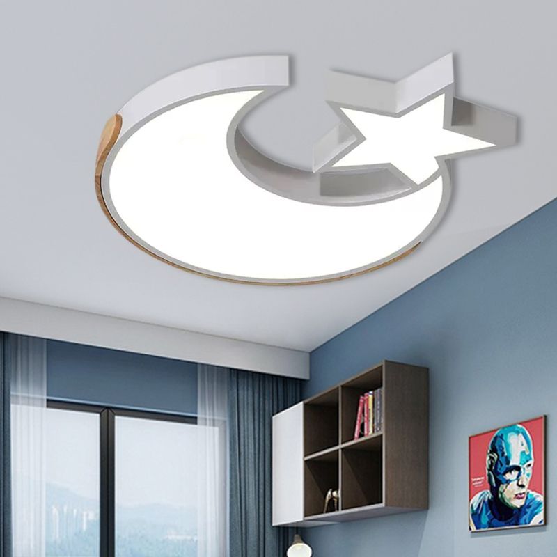 Lovely White LED Ceiling Light Star and Moon Acrylic Flushmount Light for Study Room