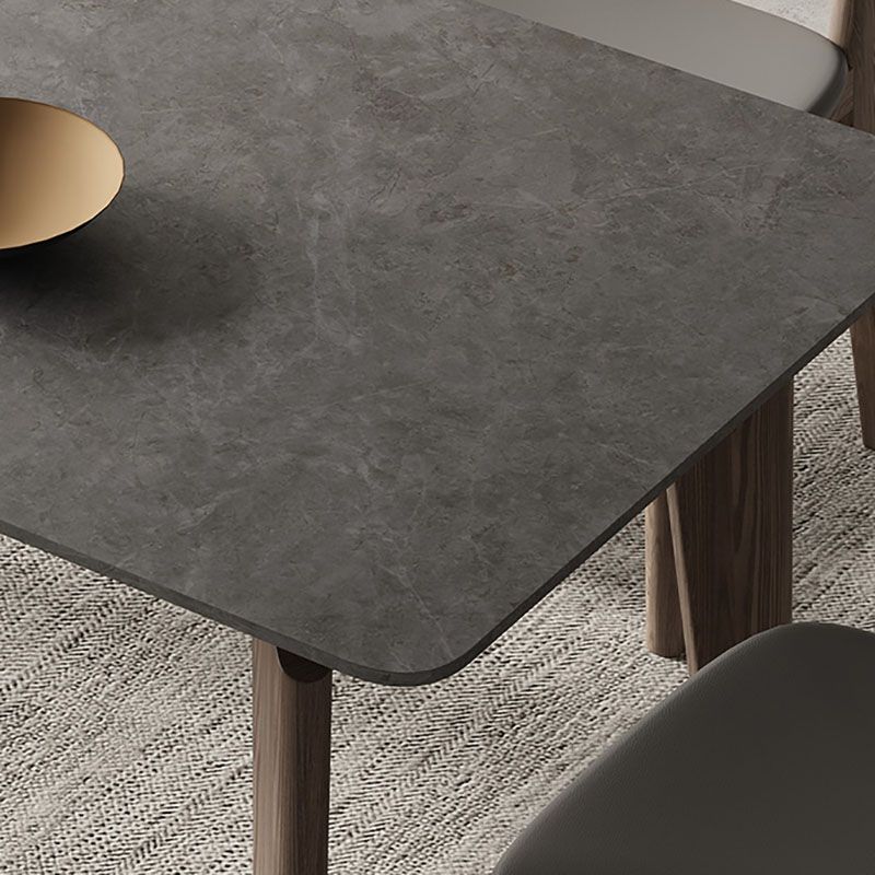 Retro Modern Grey Top Table Solid Wood 4 Legs Dining Room Table